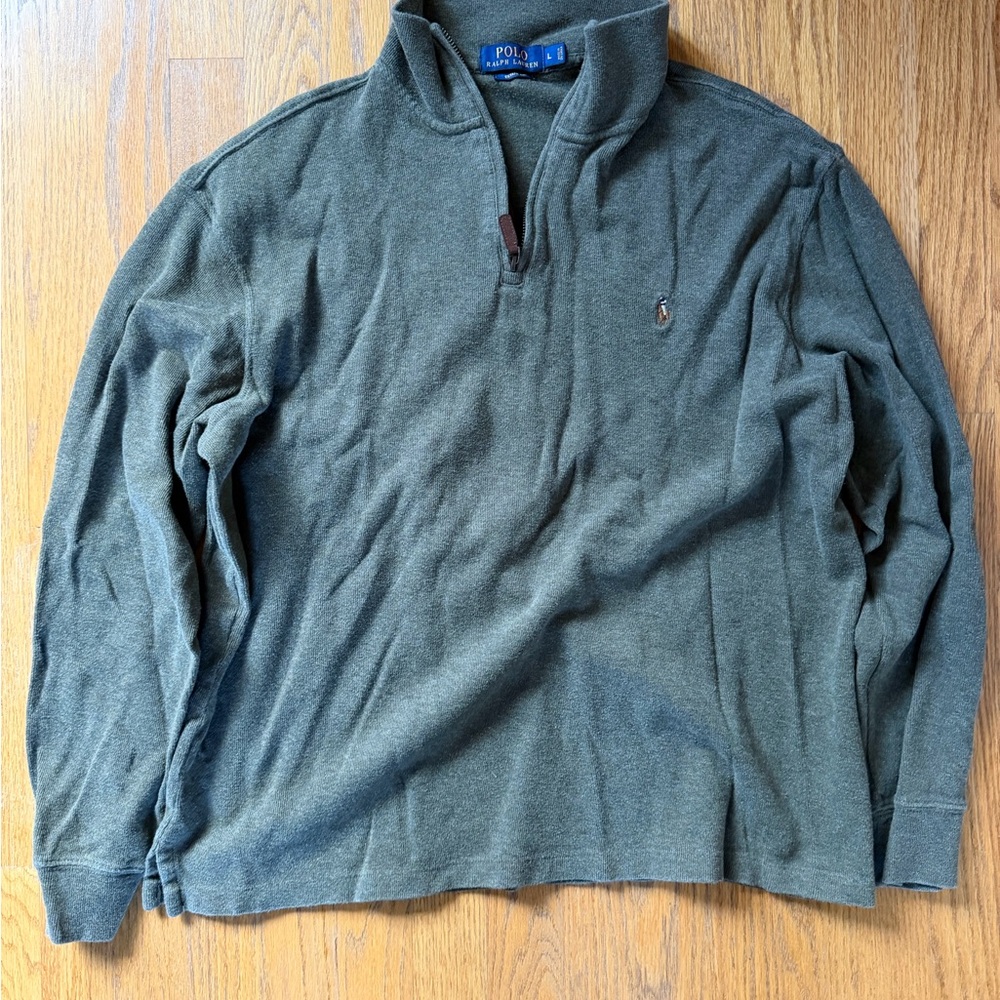 Ralph Lauren Polo Blue Label Olive Quarter Zip Sweater Size L